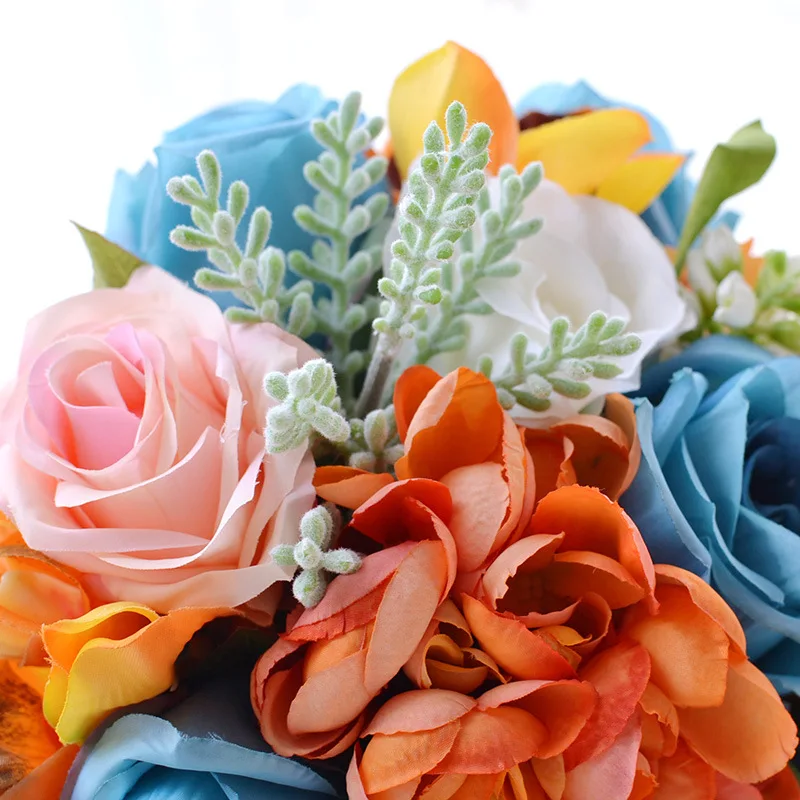 Новый дизайн синяя Роза Оранжевый искусственная Гортензия шелковые цветы
