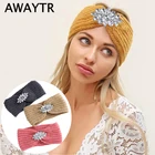 AWAYTR Стразы вязаный свитер с бантом и повязка на голову для женщин Головные уборы для девочек детские теплые эластичная чалма резинки для волос аксессуары для волос