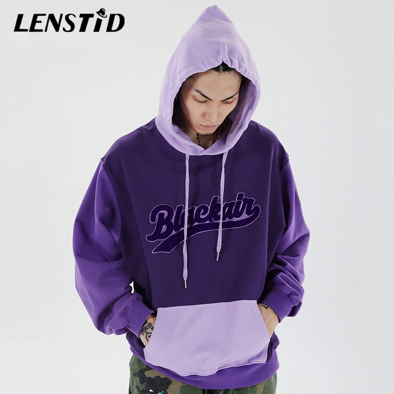 Мужской пуловер LENSTID в стиле хип хоп толстовки с капюшоном колор блок уличная