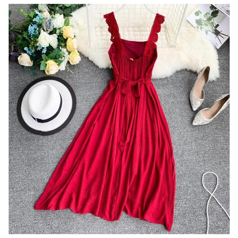 Новинка 2020 модные женские платья кружевной ремень топ талия Стройное Ретро