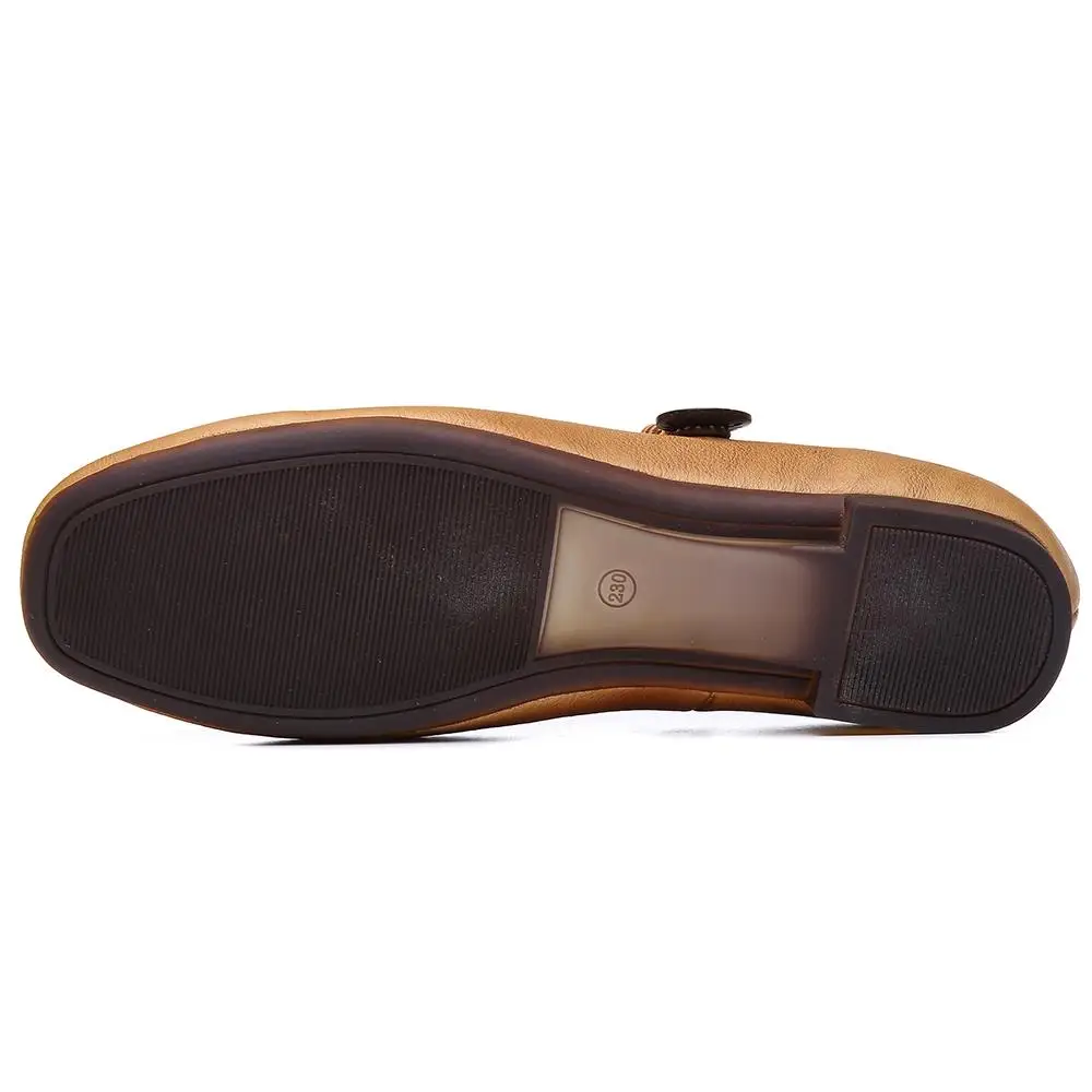 

Mary Jane Shoes For Women Handmade Soft Leather Flats Retro Round Toe Designer Shoes Washed Brown/Washed Coffee