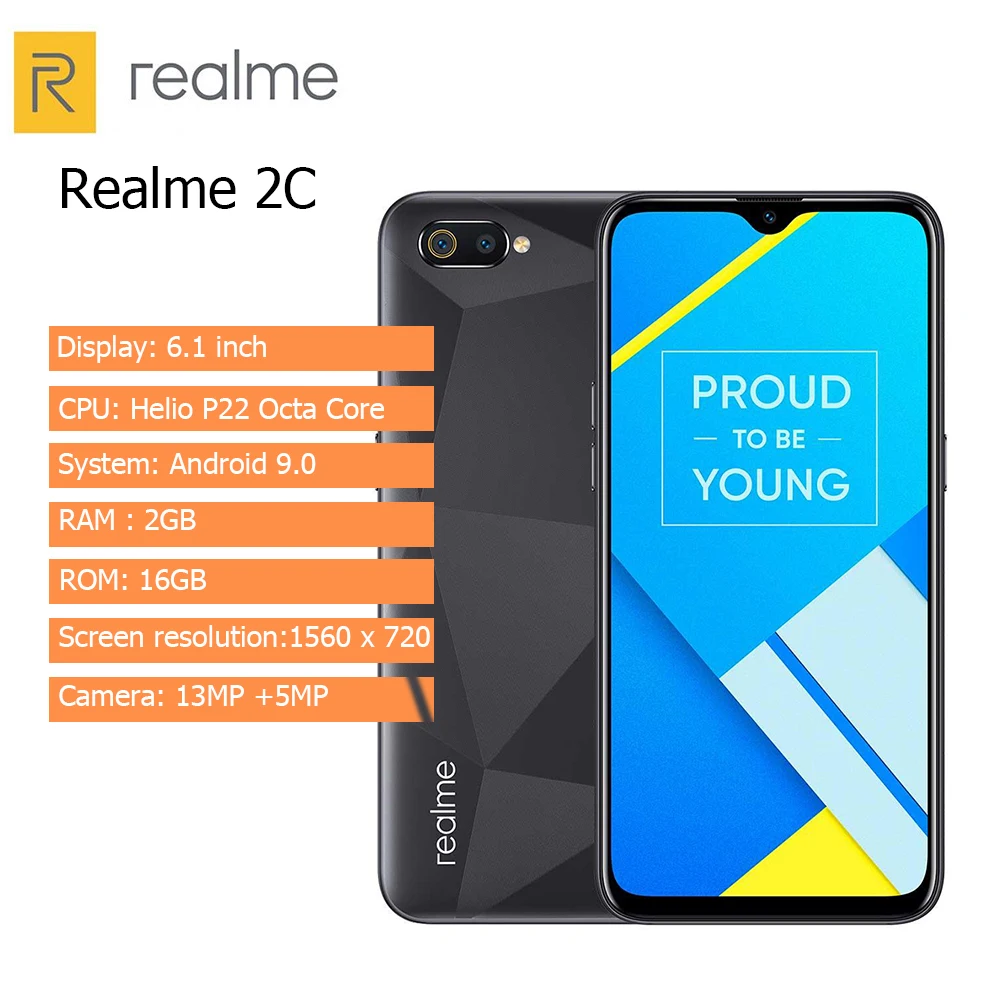 6 1 дюймов Realme C2 4G телефон Android 9 0 Helio P22 Восьмиядерный 2 Гб ОЗУ 16 ПЗУ мобильный 13 МП
