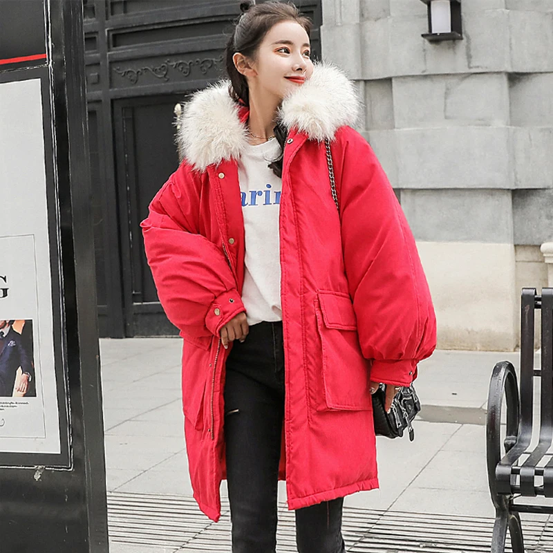 2019 женская зимняя парка длинная теплая уплотненная с двумя большими карманами