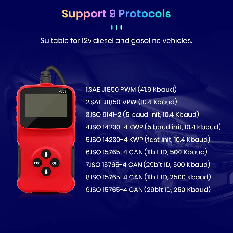Считыватель кодов автомобиля AWESAFE V309 V1.5 ELM327 OBD2 12 В Автомобильный сканер