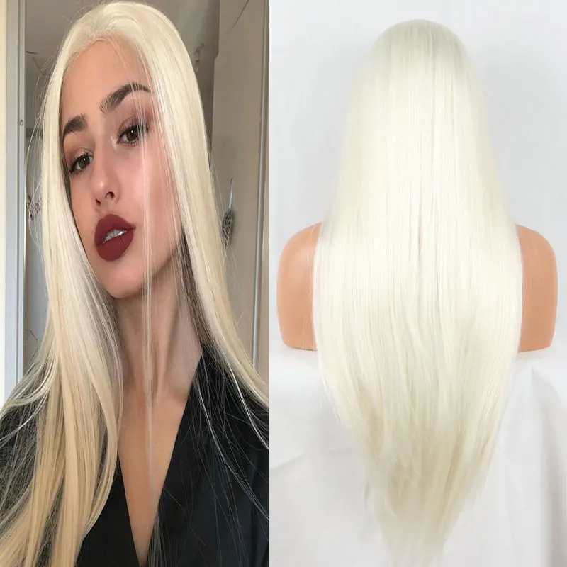 Bombshell, длинные прямые синтетические 13*3 дюйма, парик на кружеве, натуральный белый, жаростойкие волосы, вечерние парики