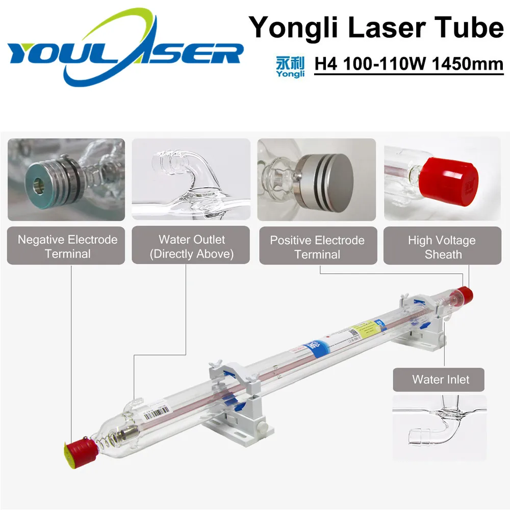 Yongli H Series H4 100 110W CO2 лазерная трубка 100W длина 1450 диаметр 60 мм деревянная коробка для