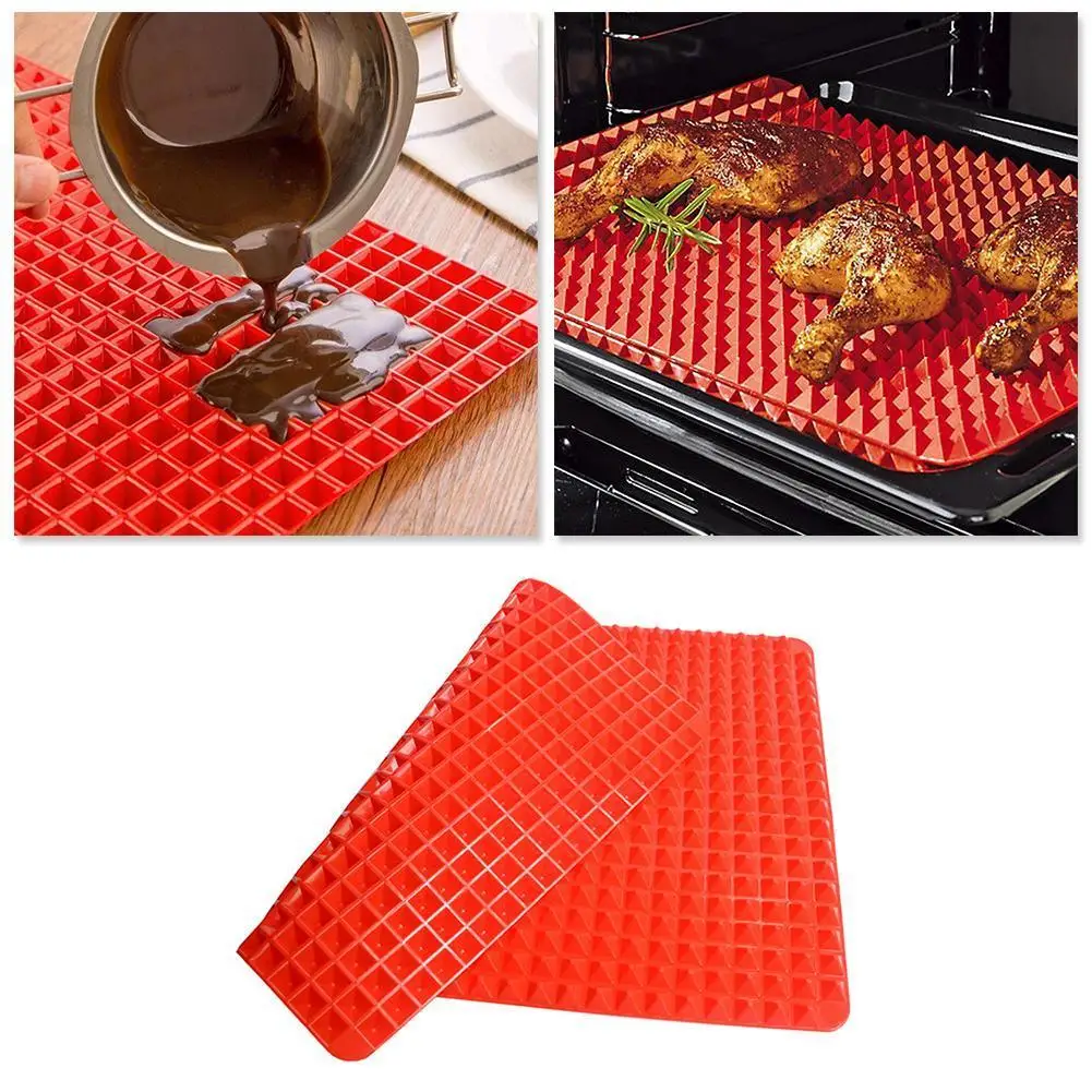 

Silicone Non Stick BBQ Pyramid Pan Fat Reducing Slip Barbecue Tray Charcoal Oil Grill Filter Sheet Mat Baking Pad Cooking O Y9P6