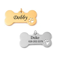 custom stainless steel cute bone hollowed paw shaped collar pendant engraved dogcat name label address