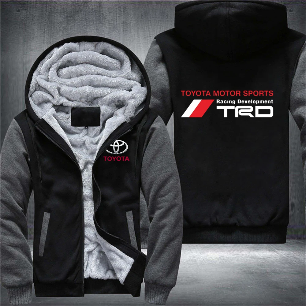 

New Winter Toyota Print Motorsport TRD Car Logo Thicken Jackets Male Hoodies Zipper Sweatshirts Tracksuit Men's College Coats