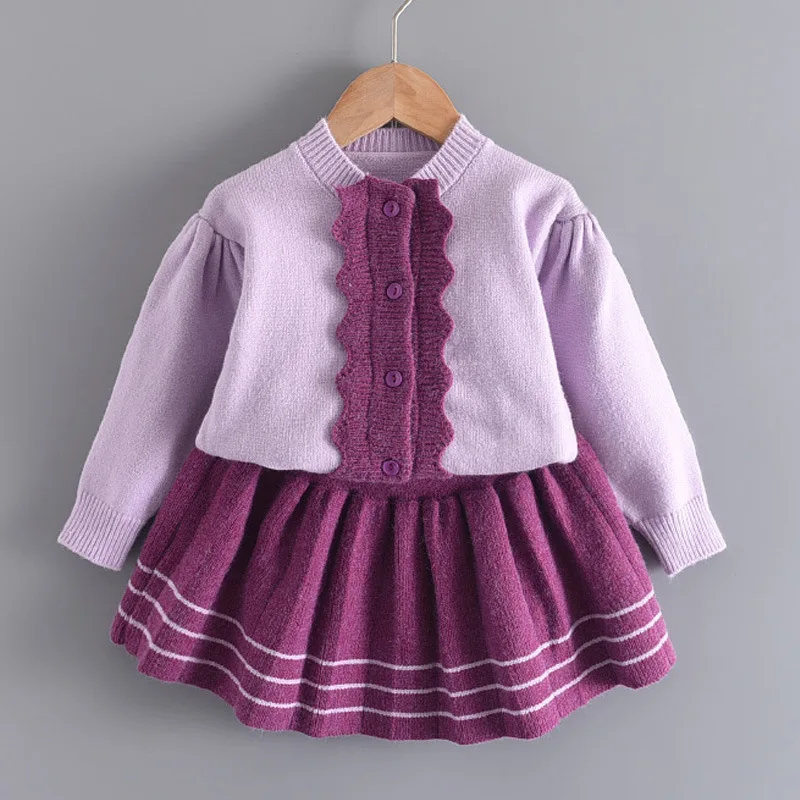 27KIDS Girl Winter Autumn Red Strawberry Princess Knitted Skirt Dress Kid Children Clothing Party Style Casual Dresses Sets | Детская