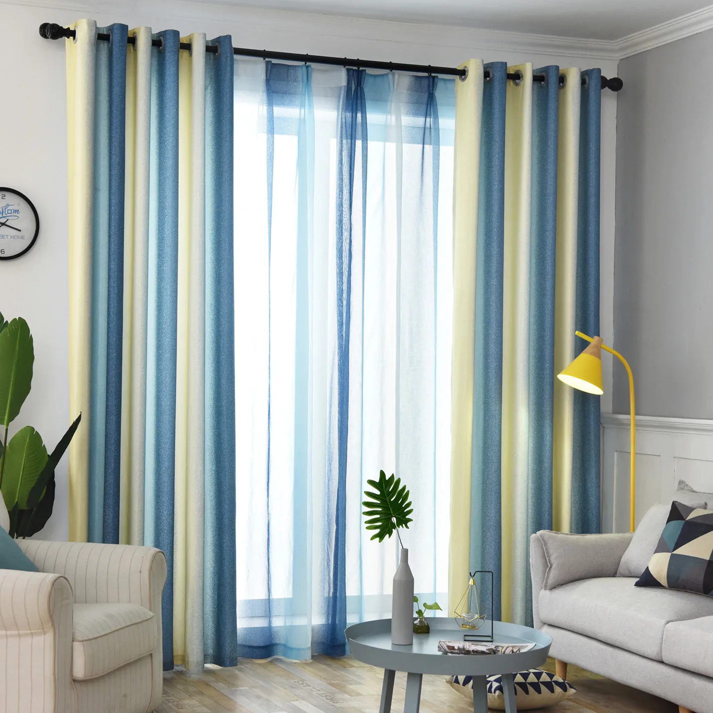 

Nordic Style Gradient Striped Modern Imitation Linens beautiful colorful Curtains for Living Room Bedroom dining room