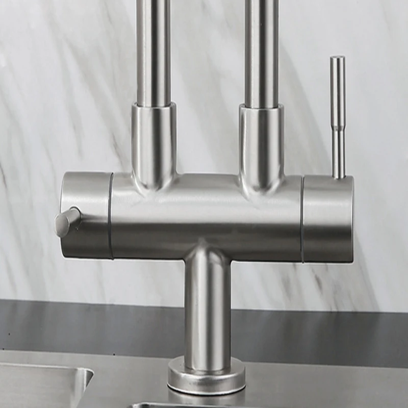 

kitchen faucet double holder faucet dual handle universal rotating kitchen sink double outlet faucet Stainless steel