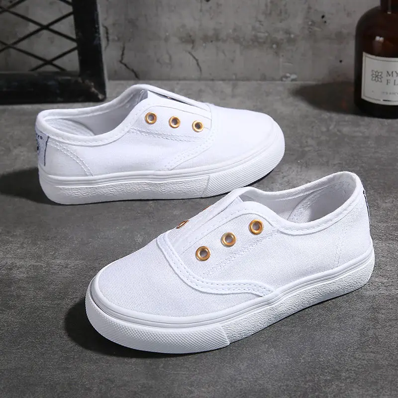 

White Casual Sport Shoes Flat Loafers for Children Kindergarten School Boys Girls Canvas Sneakers for Kids Safety Walking Shoes