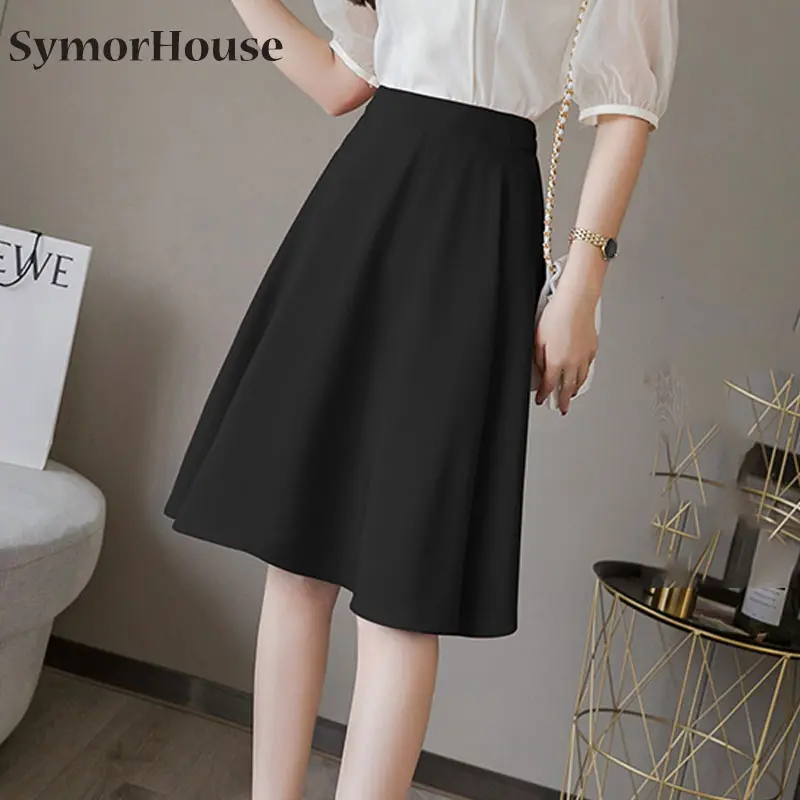 

New Elegant A-line Skirts Women High Waist Package Hip Black Blue Skirt Female Casual Bodycon Midi Skirts