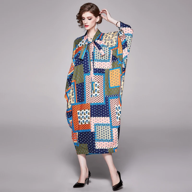 

Женское платье с рукавом летучая мышь VAIR MUDO, Свободное длинное платье большого размера в этническом стиле ретро, богемная юбка с принтом, 2021