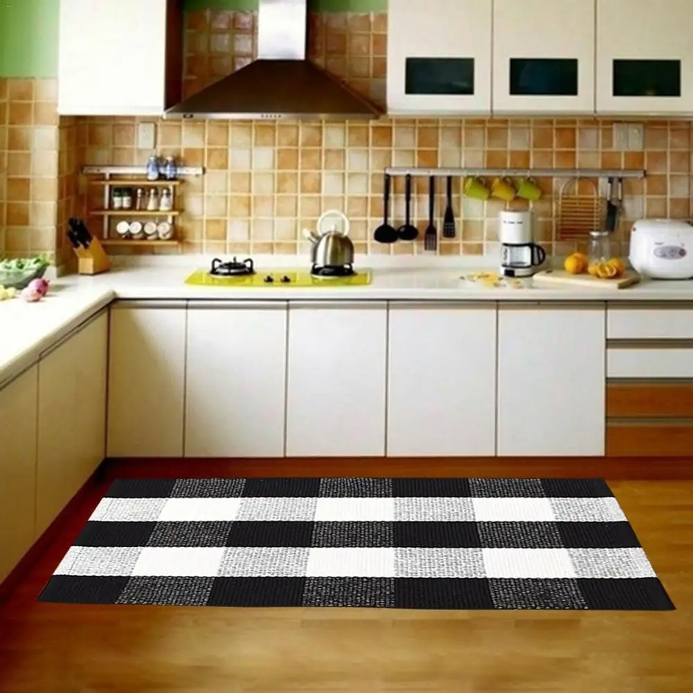 Хлопковые клетчатые коврики в стиле буйвола черно белый клетчатый коврик для