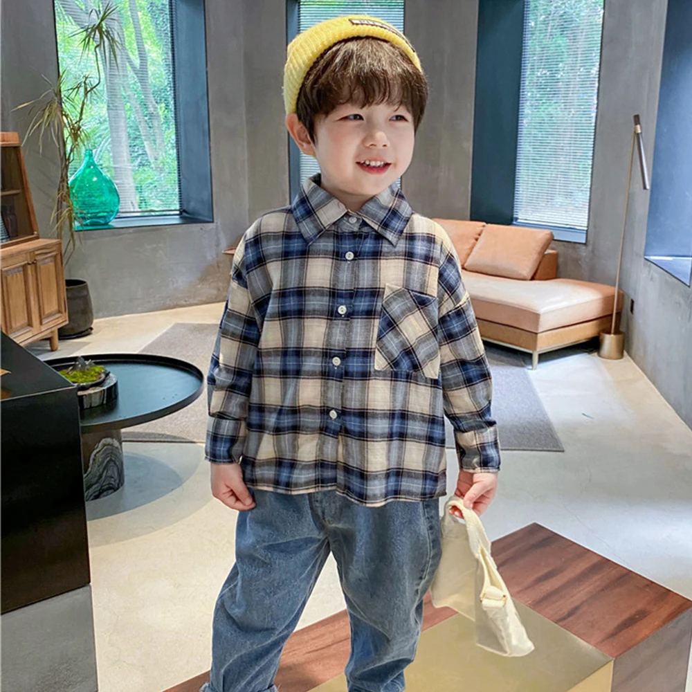 

Kids Shirt Clothes Spring Thin Blouses Clothing Infant Boy Plaid Cotton Tops 1 2 3 4 5 Years Kids Long Sleeves Shirt