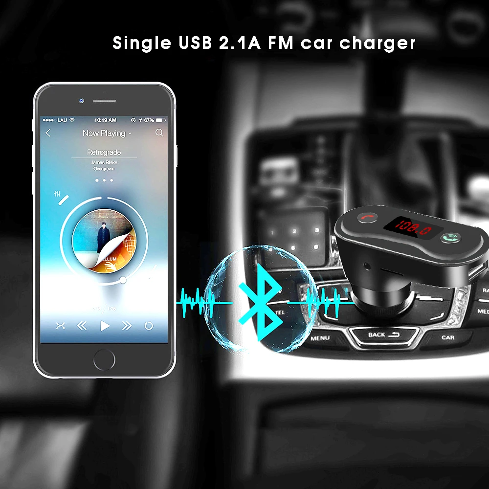 Bluetooth FM передатчик для iPhone Xiaomi 2.1A автомобильное зарядное устройство USB mp3 плеер