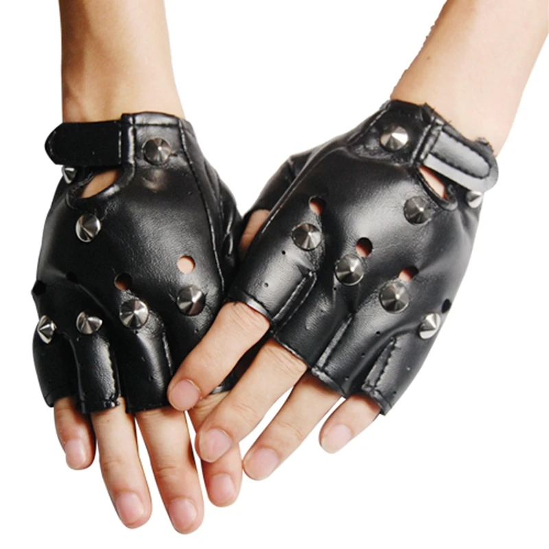

BLACK LEATHER LOOK FINGERLESS GLOVES FANCY DRESS
