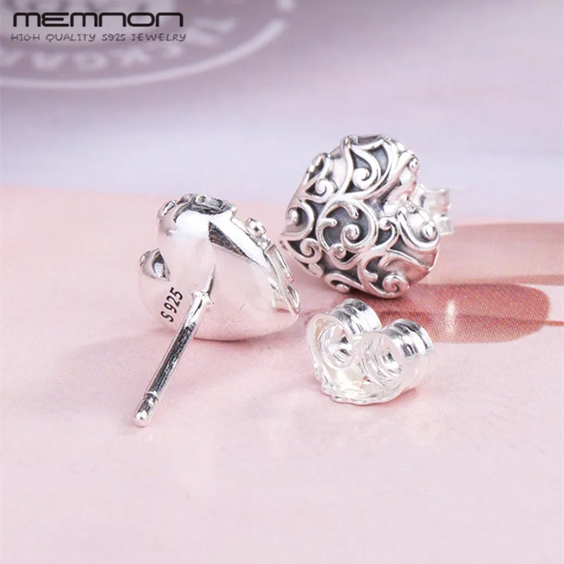 Женские серьги-гвоздики из серебра 2018 пробы с сердечками ювелирные украшения