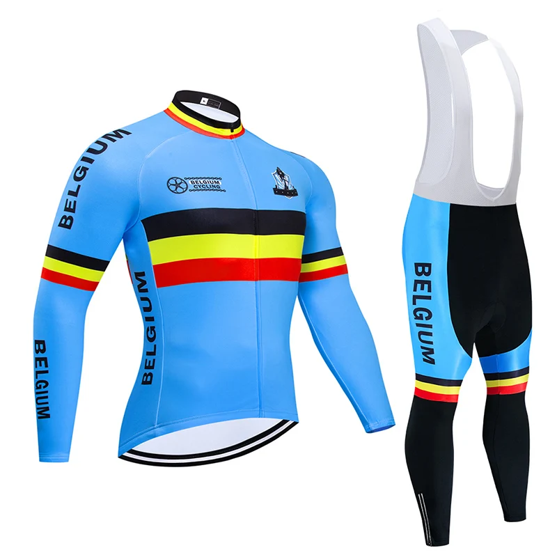 

2022 Spring/Autumn Team Belgium Cycling Jersey 9D Set MTB Bike Clothing Ropa Ciclismo Bicycle Clothes Men‘s Long Cycling Wear