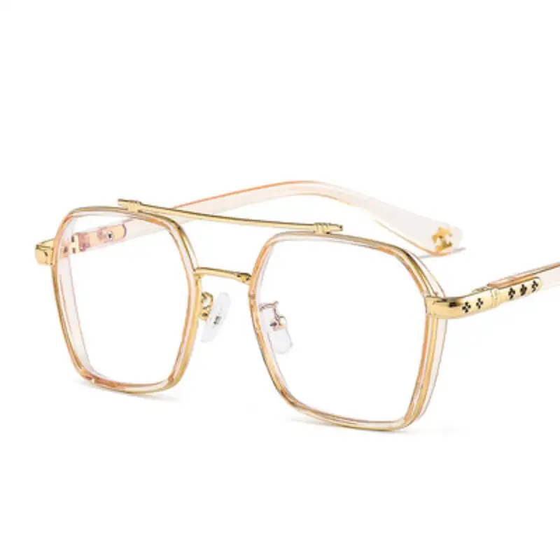 

Retro Square Anti Blue Light Glasses For Women 2021 Brand Personality Thick Edges Eyewears Frame Metal Double girder Eyeglasses