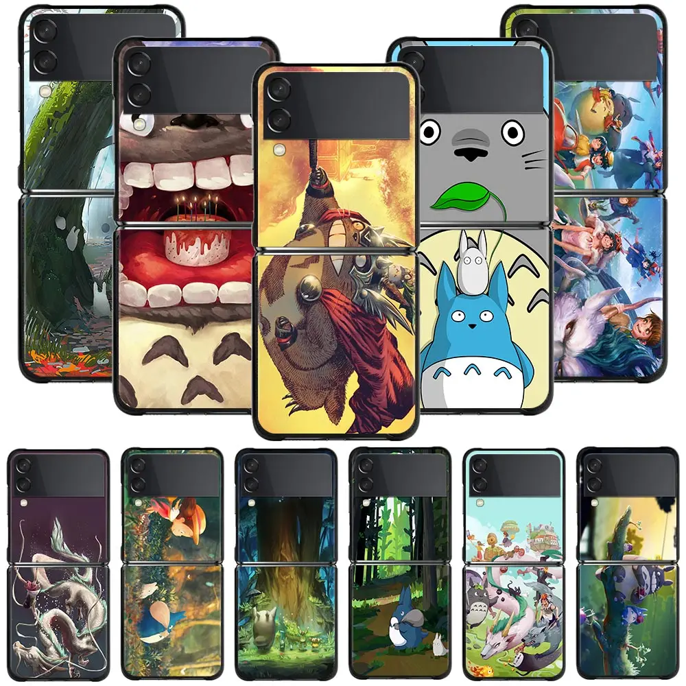 

Phone Cases For Samsung Galaxy Z Flip3 5G z flip Z Flip 3 5G Black Case Hard Cover PC Fundas Totoro Anime