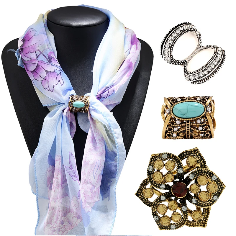 

Classic Scarves Fastener Shawl Ring Clip Lapel Pins Silk Scarf Buckle Charming Wedding Vintage Women Jewelry Accessories