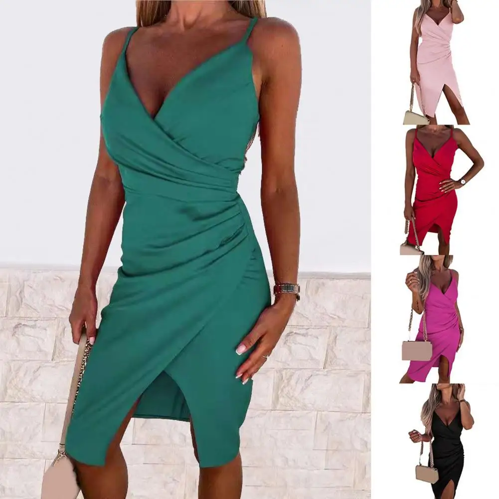 

Stretchy Sexy Women Summer Casual Dress Lightweight Spaghetti Strap Dress Sleeveless for Outdoor