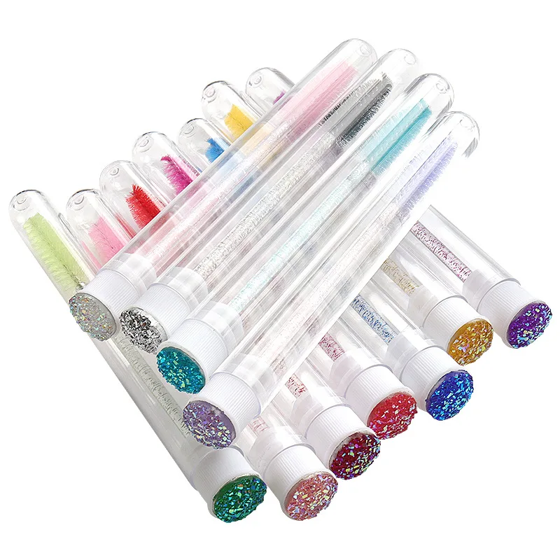 

10pcs Disposable Eyelashes Wands Eyebrow Brush Reusable Eyelash Brush Tube Replaceable Dust-proof Sparkling Makeup Brushes