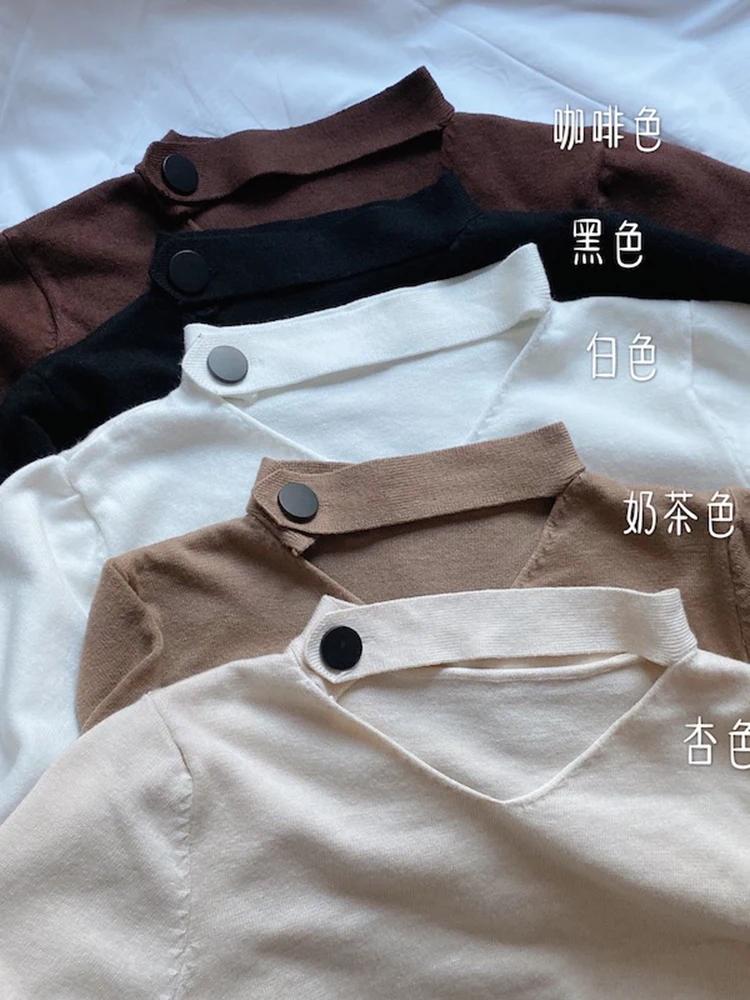 

Women's sweater new autumn and winter wear v collar halter knitted base shirt loose Joker long sleeve jacket