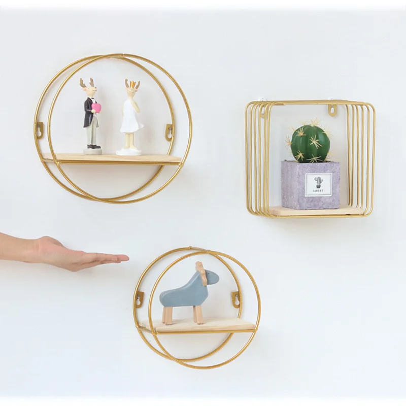 Strongwell Скандинавская железная круглая Золотая настенная полка стеллаж для
