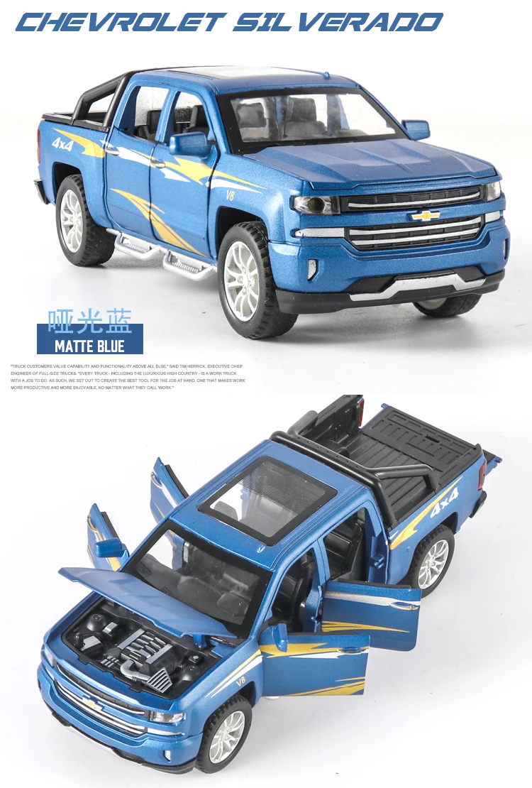 Ограниченная Chevrolet Silverado 4x4 1:32 модель автомобиля Diecasts игрушечный автомобиль звуковой светильник оттягивающий назад детские игрушки автомобиль Рождество