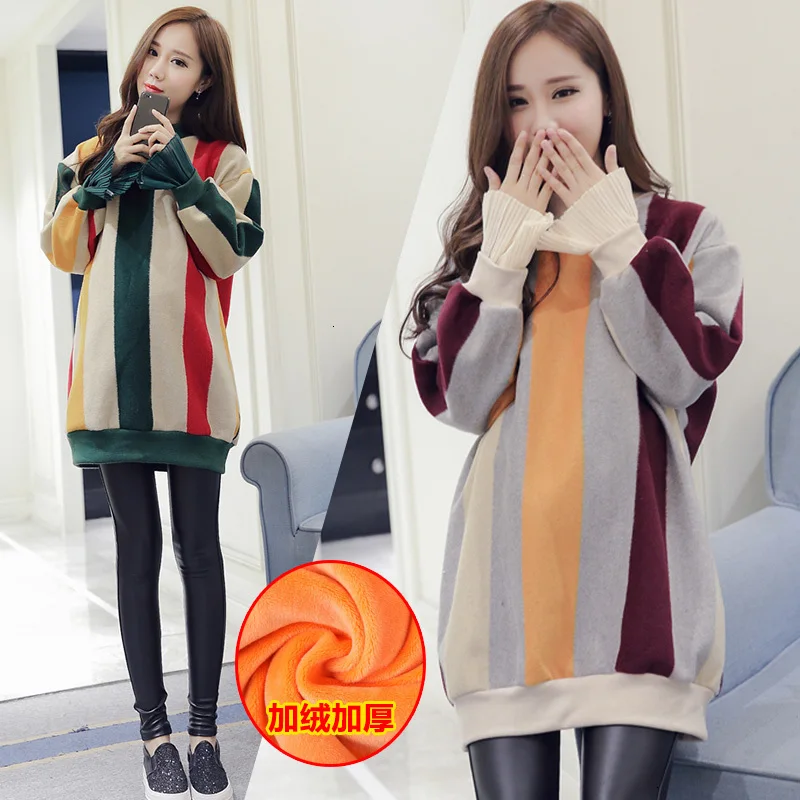 Платье для беременных в полоску платье зимний свитер короткая юбка толстый