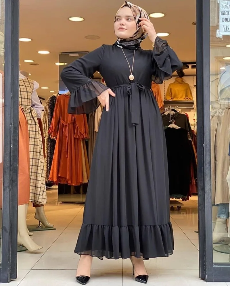 Длинное шифоновое платье с оборками женское летнее макси длинными расклешенными