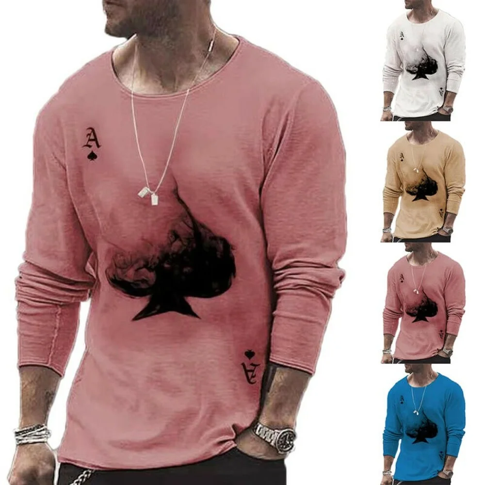 

Men Long Sleeve Slim Fit T-shirt Blouse Letter Print Crew Neck Basic Shirt Top