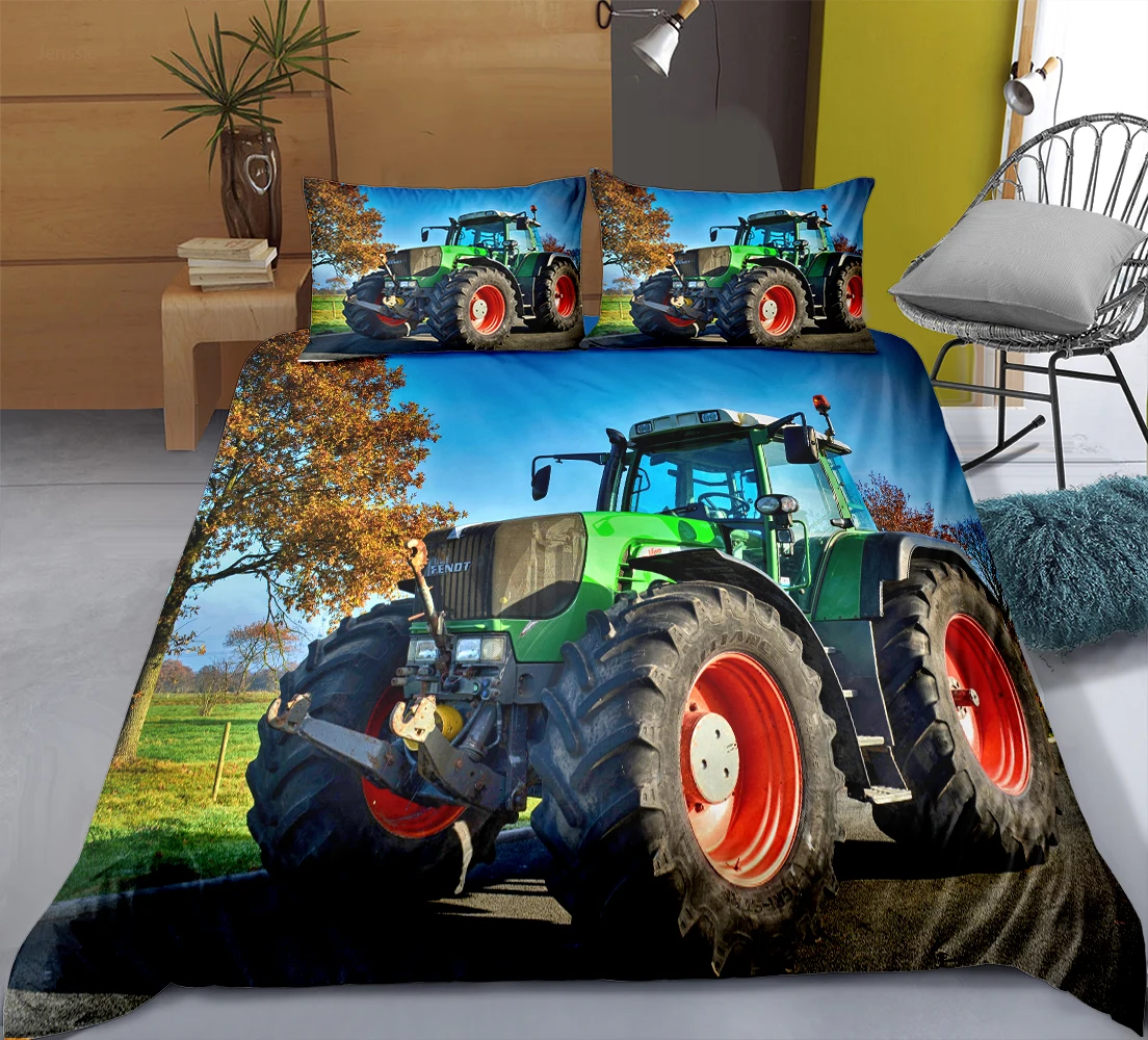 

3D Tractor Print Bedding Set Car Bed Cover 2/3pcs Duvet Cover Sets Twin Full Queen King Size Bedclothes for Kids Boys