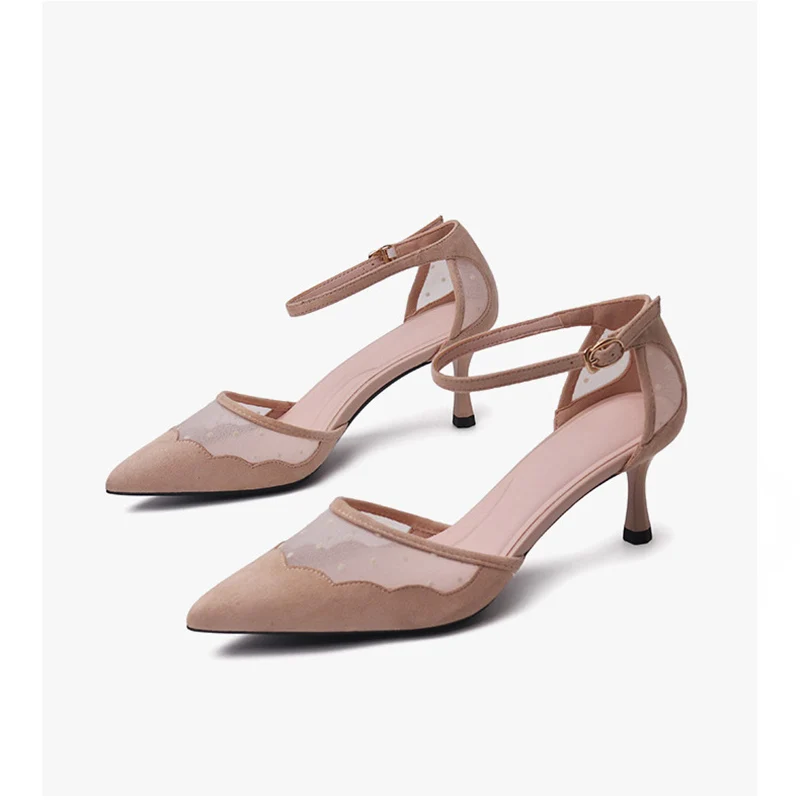 Босоножки женские на высоком каблуке сетчатые замшевые сандалии с прострочкой