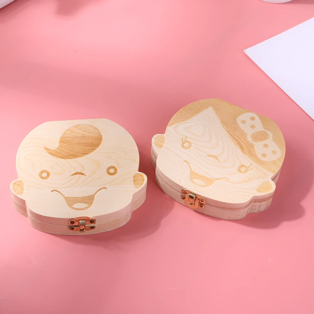 Wood Baby Tooth Box Organizer English Spanish German French Kid Children Milk Teeth Save Storage Lanugo Holder Case Toothbox | Мать и