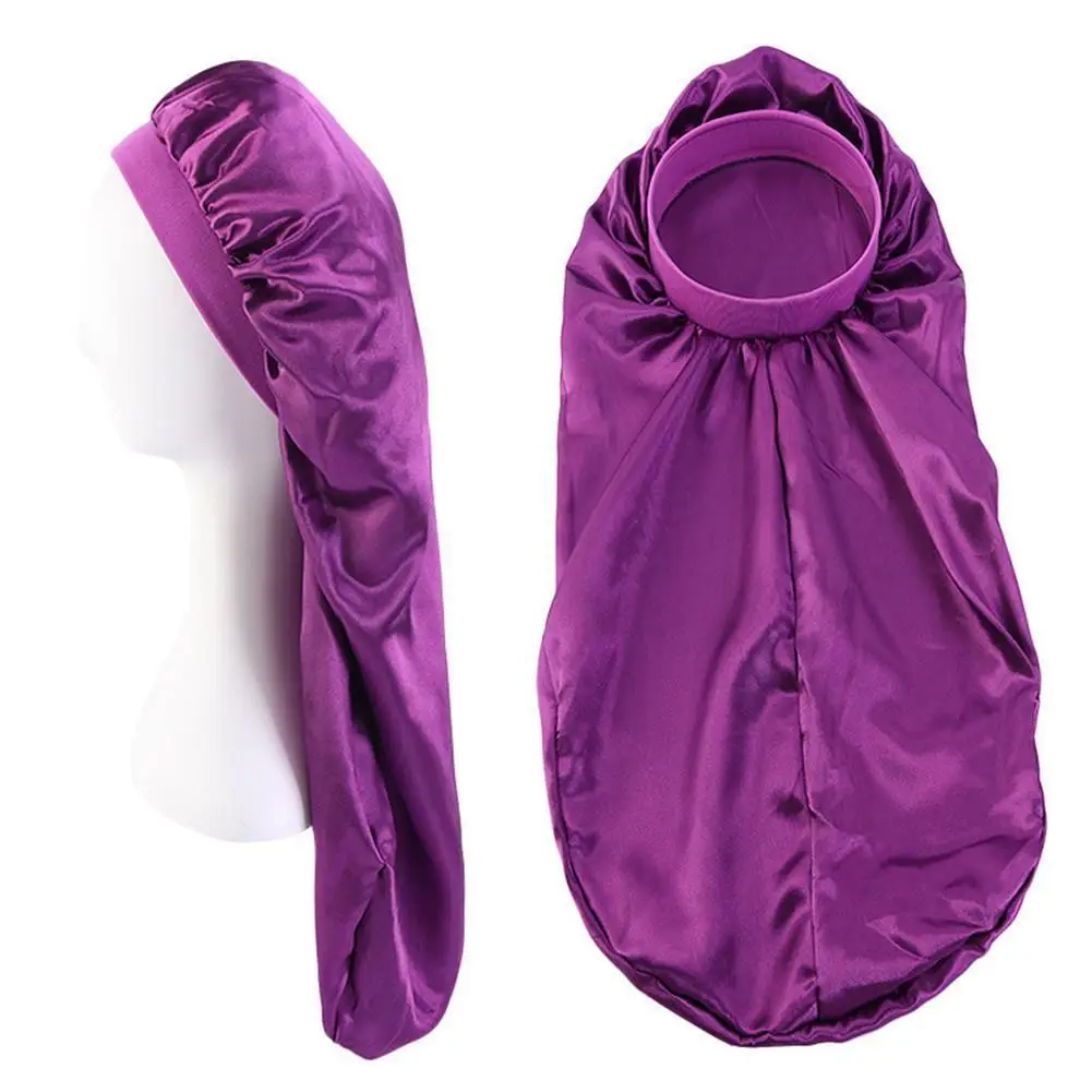 

Long Satin Bonnet Sleep Cap With High Elastic Hair Nightcap Cap Night Care For Women Men Cap Bonnet Band 2020 Hair X4G6
