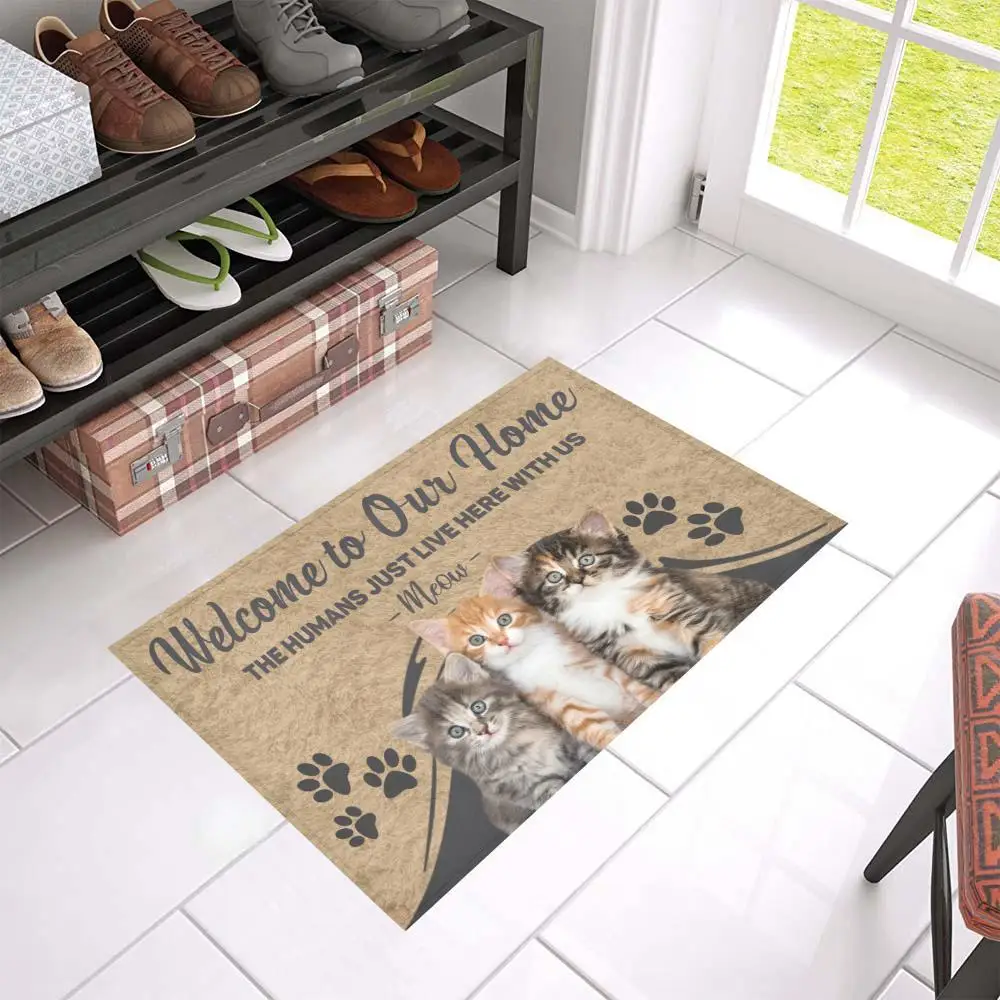 

CLOOCL The Humans Just Live Here Wius Cat Door Mat Decor 3D Print Non-Slip Doormat Absorbent Carpet Bedroom Porch Welcome Mat