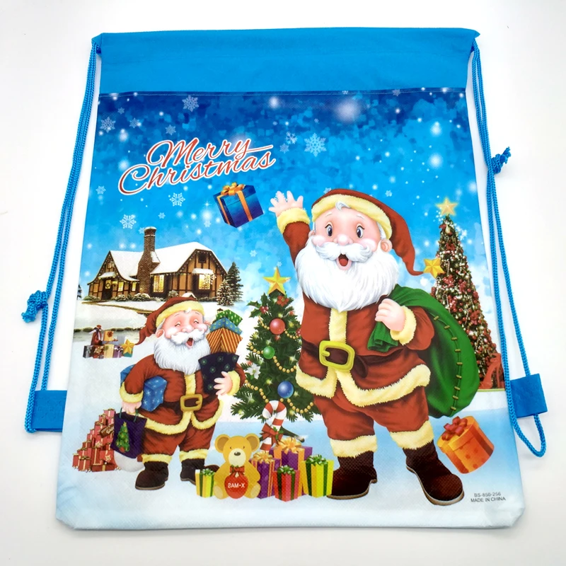 

Kids Girls Boys Favors Merry Christmas Party Mochila Decoration Red Blue Drawstring Gifts Bags Santa Claus Design Backpack