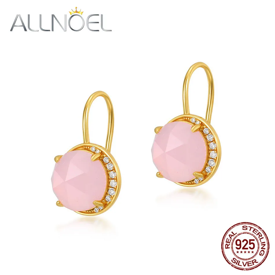

ALLNOEL Pure 925 Sterling Silver Drop Earrings For Women Synthetic Rose Quartz Luxury Fine Jewelry Real Gold Plated 2022 New