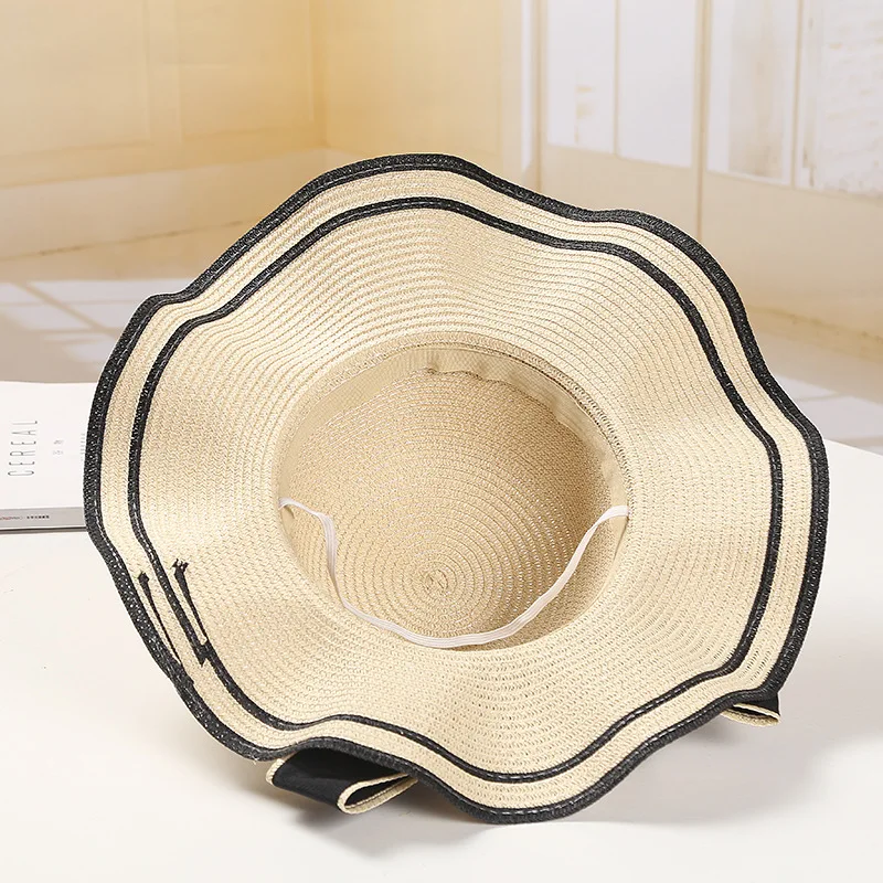 

Pink lady beach hat Bowknot straw hat female summer fashion wild travel beach sun hat outdoor protection foldable hat