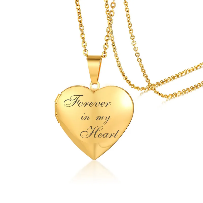 Romantic Heart Locket Pendants for Women Men Can Be Open Photo Frame Glossy Stainless Steel Necklaces Family Love Gifts
