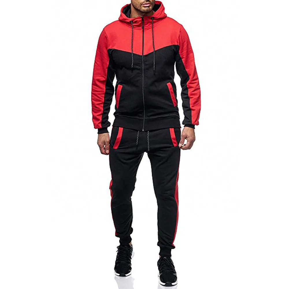 Men Casual Set Hooded Solid Patchwork 2020 Autumn New Men's Sportswear Hoodies+Pants 2PCS Sets Hip Hop Street Loose Tracksuits | Спорт и