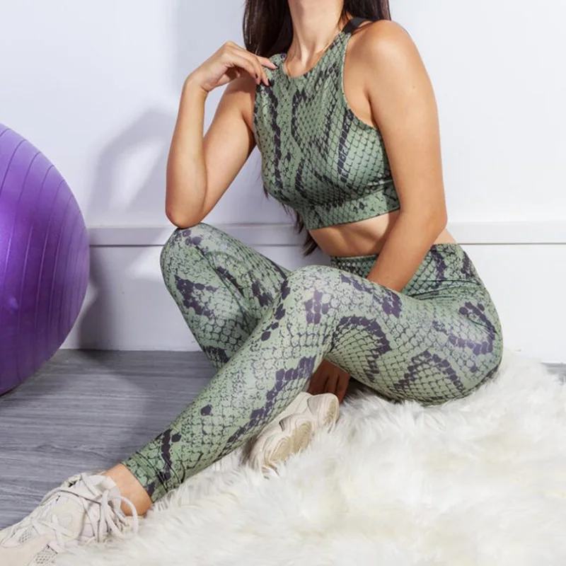 

High Performance Snake Print Workout Womens Two Piece Sexy Yoga Sets