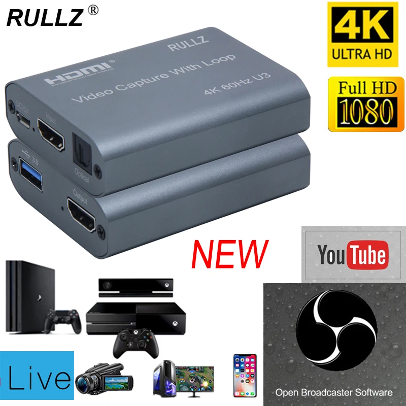 4K 60 Гц USB 3 0 карта захвата видео 1080P 60fps HDMI аудио Захват TV Loop Out для PS4 игр камера