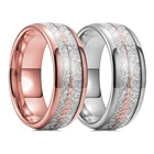 Модное обручальное кольцо со стрелками 8 мм из розового золота и вольфрама для мужчин и женщин, винтажное обручальное стальное кольцо с метеоритным узором для мужчин и женщин, обручальное кольцо