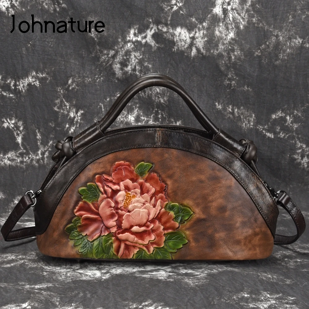 Женская винтажная сумка из натуральной кожи Johnature однотонная через плечо с